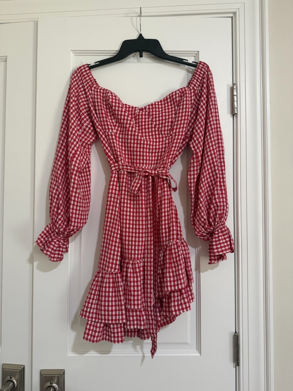 Anthropologie Maeve Gingham Bare Frill Mini Dress - Picture 4 of 14